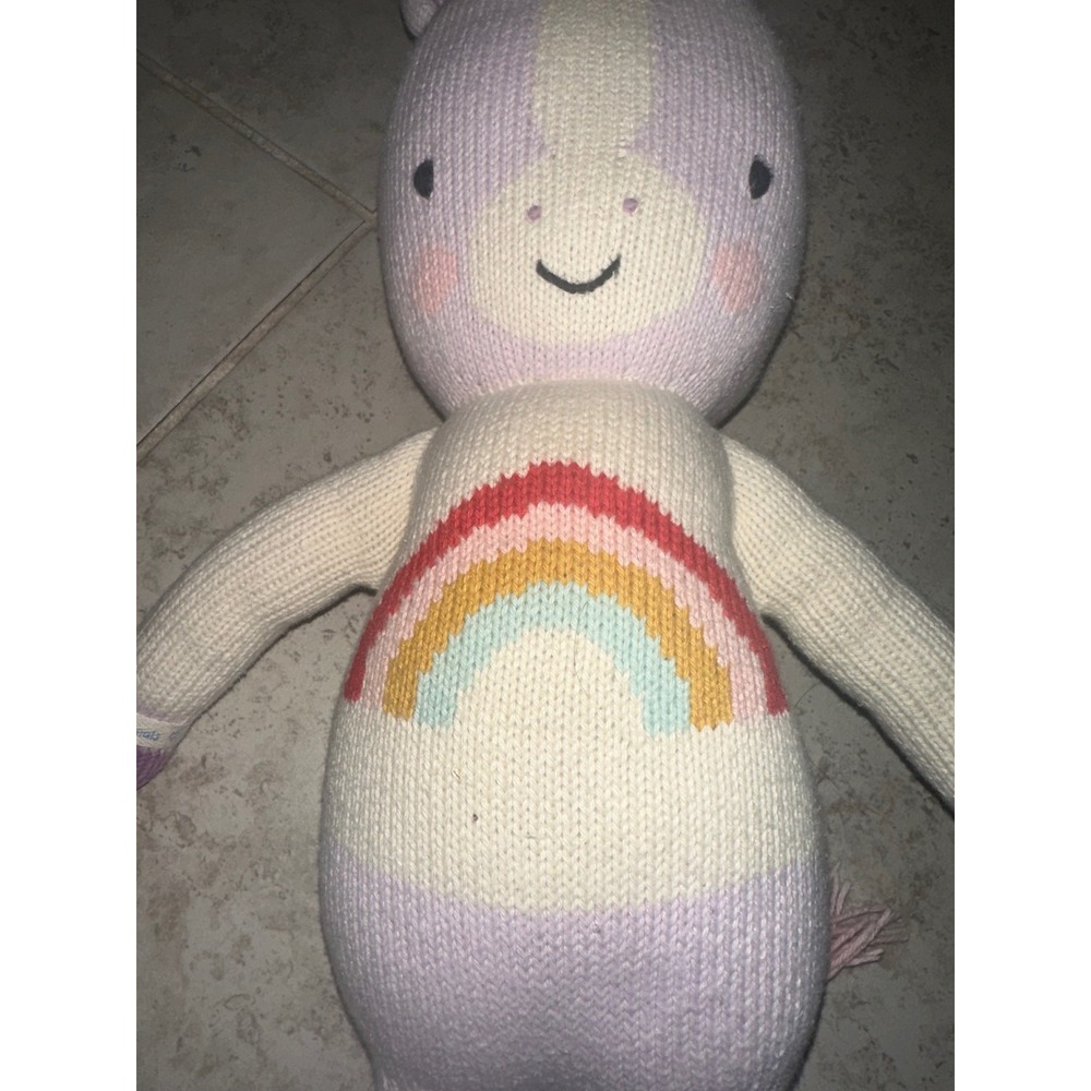 Cuddle + Kind Zoe the Unicorn Hand Knit Plush Doll Rainbow Pink Gold Horn - Picture 3 of 6